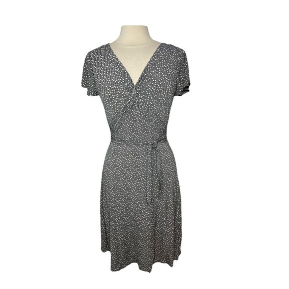 NINE WEST Womens Dress Black Dot Print S Short Sleeve Pullover V-Neck Belt New - Picture 2 of 12